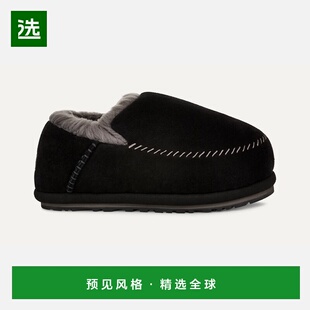 欧洲直邮UGG 男士黑色拖鞋羊毛厚底