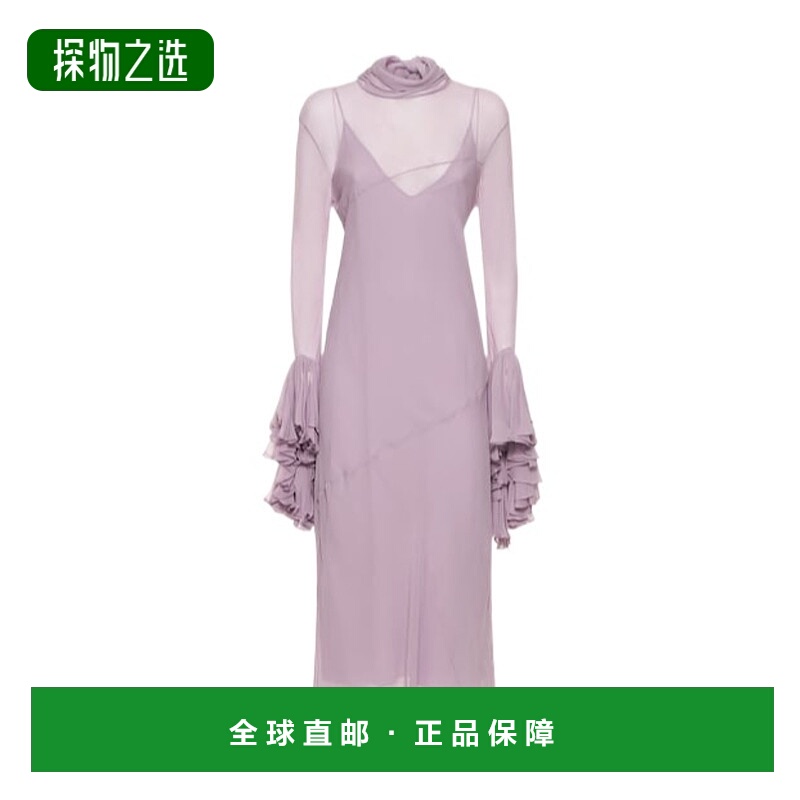 香港直邮Khaite 荷叶边真丝雪纺长连衣裙 76I-DLK008