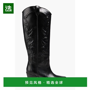 皮质牛仔靴子 女士 MFACH00600NOIR女靴 香港直邮Maje 1h可退