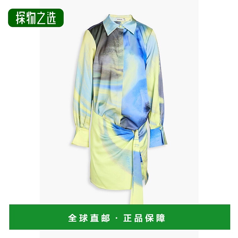 香港直邮Simkhai 女士 Larson 裹式印花缎面迷你衬衫式连衣裙 124