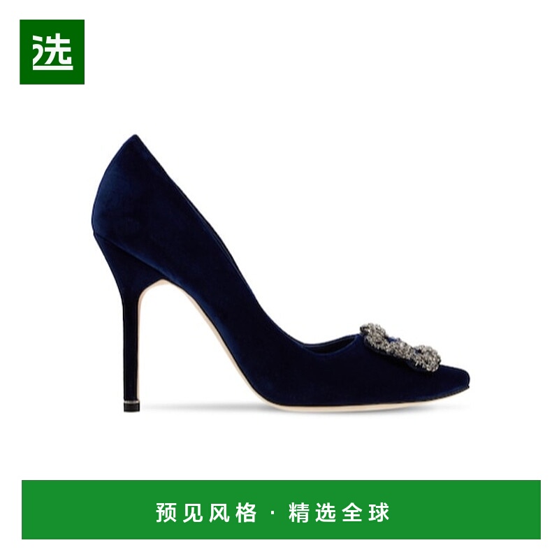 香港直邮Manolo Blahnik 海军蓝“HANGISI”装饰高跟鞋 74I0C4021