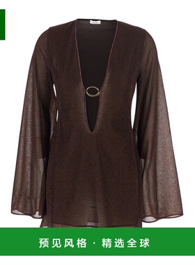1h可退 香港直邮oseree 女士 Semi-Trasparent 棕色深V领设计布织