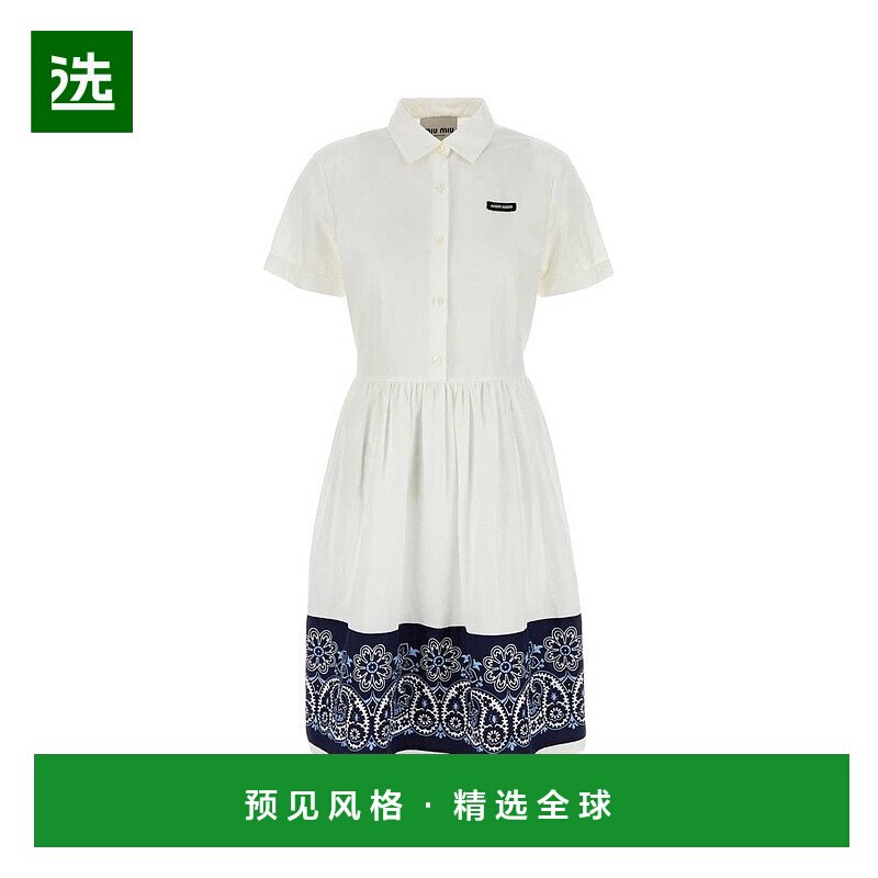 香港直邮Miu Miu 缪缪 女士 佩斯利花紋印花府綢中長洋裝 MF5902S