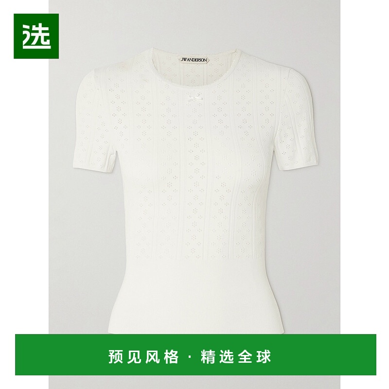 1h可退 香港直邮J.W. Anderson 女士 蝴蝶结再生洞眼针织T恤 KW14