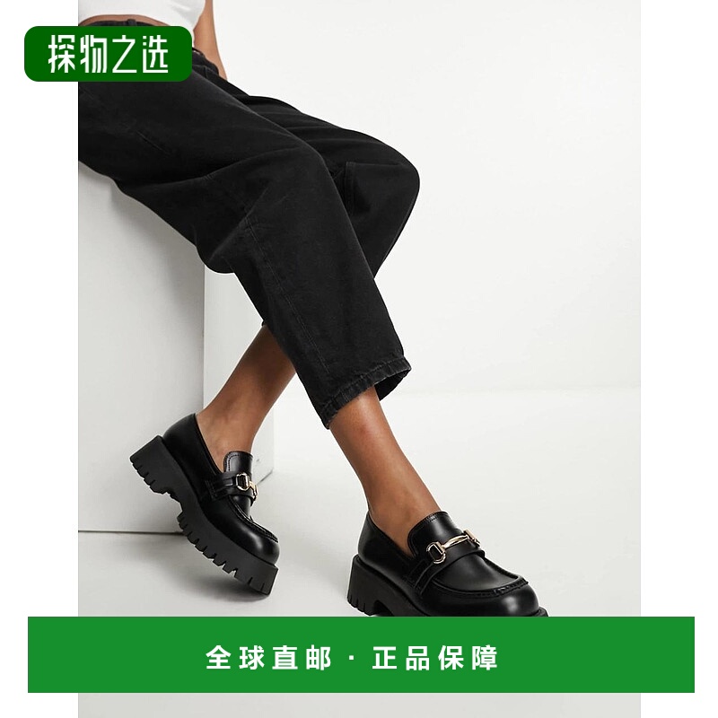 1h可退 香港直邮ASOS 女士 Masterpiece 设计宽版粗跟便鞋(黑色)