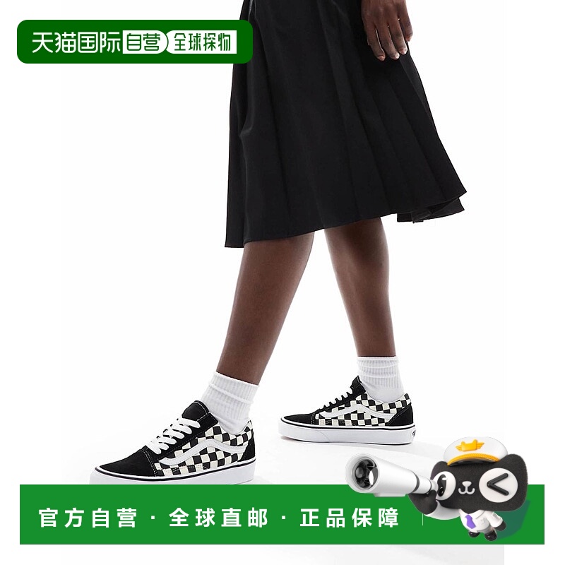 1h可退 香港直邮Vans 范斯 女士 Old Skool 棋盘格纹黑色训练鞋()