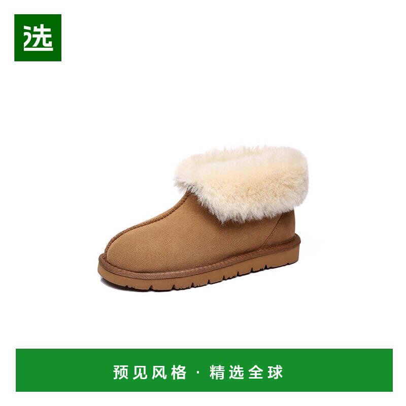 澳大利亚直邮EVERAU雪地靴女皮毛一体面包鞋短筒加绒加厚保暖毛毛