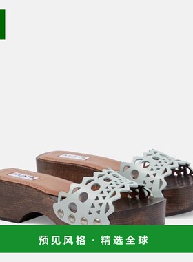 香港直邮Alaïa 女士 Vienne 皮质木质凉拖 green绿色 舒适时尚