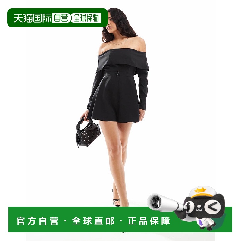 1h可退 香港直邮ASOS 女士 bardot 设计精细剪裁连体衣(黑色)
