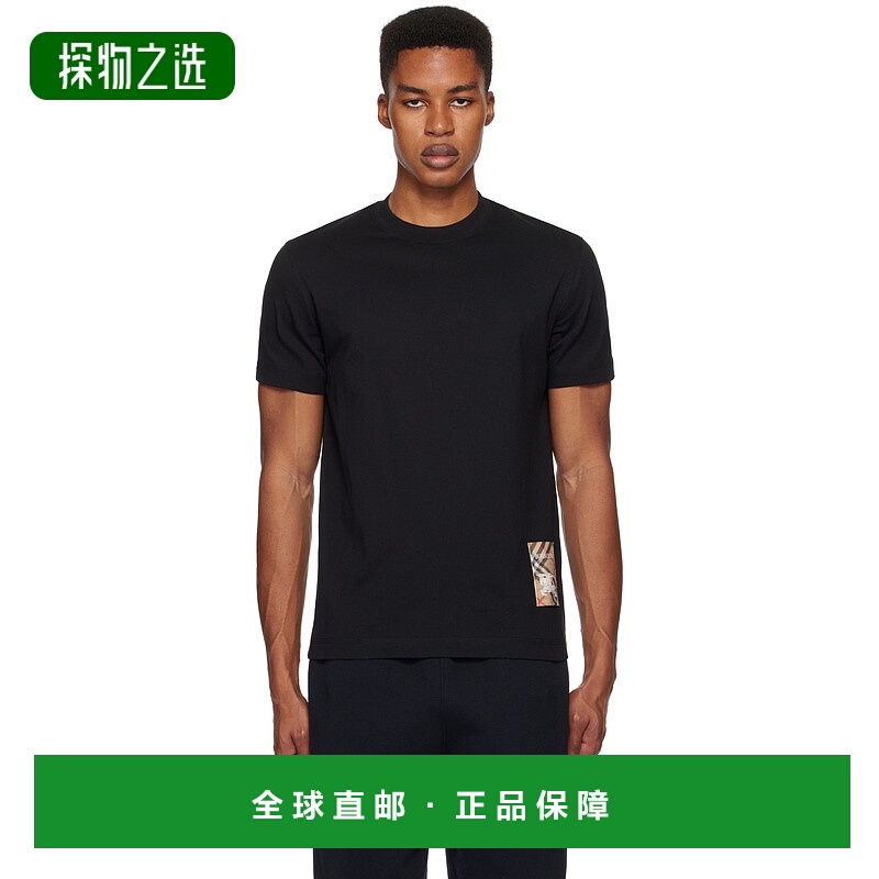 1h可退 香港直邮潮奢 Burberry 巴宝莉 男士 黑色 Check Label T