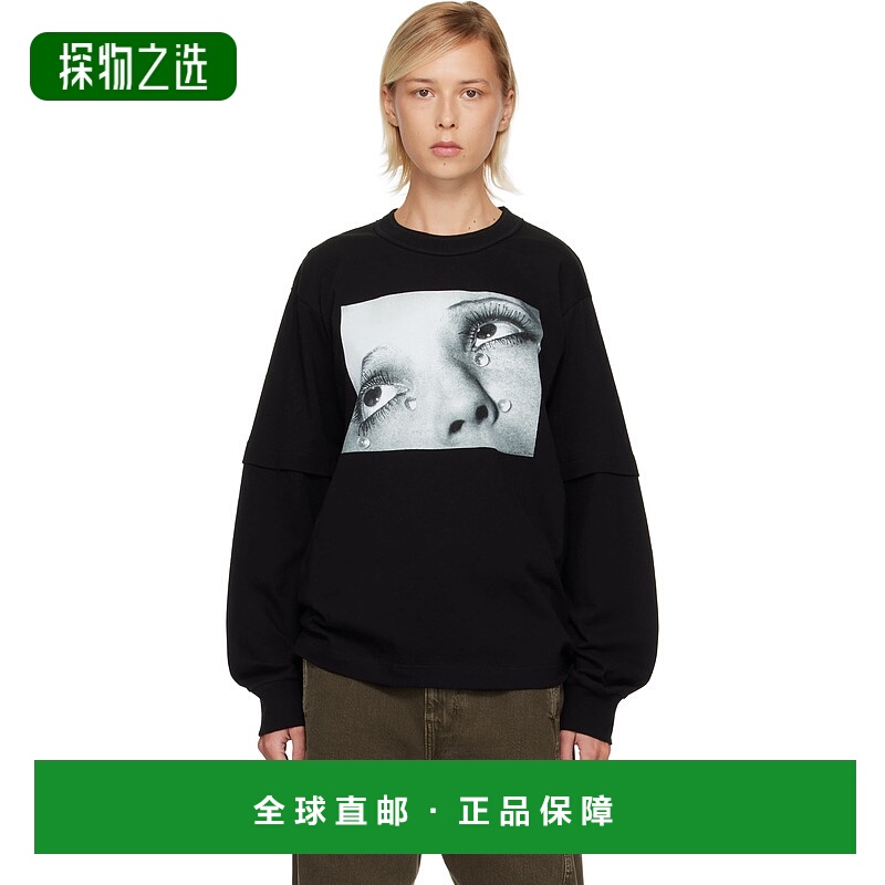 香港直邮Sacai 女士 黑色 Man Ray 系列印花长袖 T 恤 2501060S