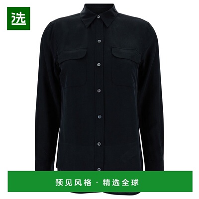 1h可退 香港直邮EQUIPMENT 女士 黑色真丝带口袋衬衫 Q23E231
