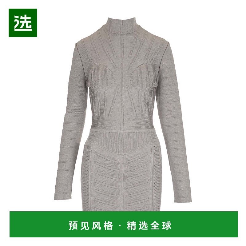 香港直邮Balmain 徽标高领针织连衣裙 YF0R8096KD01包臀裙
