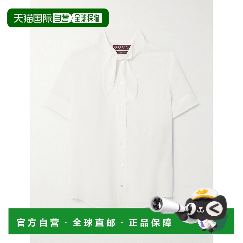 1h可退 香港直邮Gucci 古驰 女士 刺绣蝴蝶结真丝衬衫 839434Z7AV