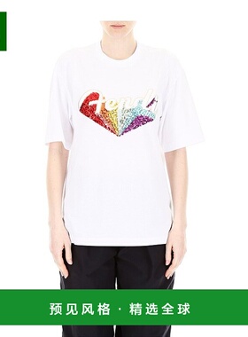 香港直发Fendi芬迪白色logo亮片短袖T恤时尚休闲百搭FS7011A5HU