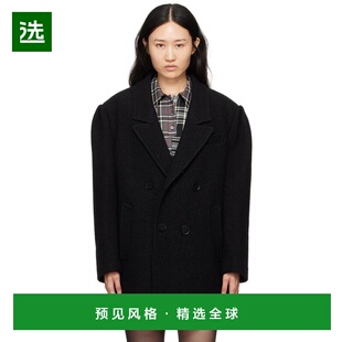 1h可退 【美国直邮】MSGM 黑色双排扣大衣 女士毛呢外套 242443F0