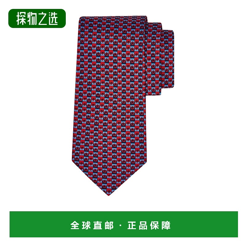 香港直邮Salvatore Ferragamo Gancini 双色印花真丝领带 351313