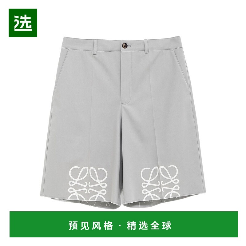 香港直邮LOEWE 罗意威 男士 直筒徽标印花磨破棉质斜纹布短裤 H52