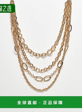 香港直邮ASOS 女士 details 设计混合链条色调项链(4件套)(金色)