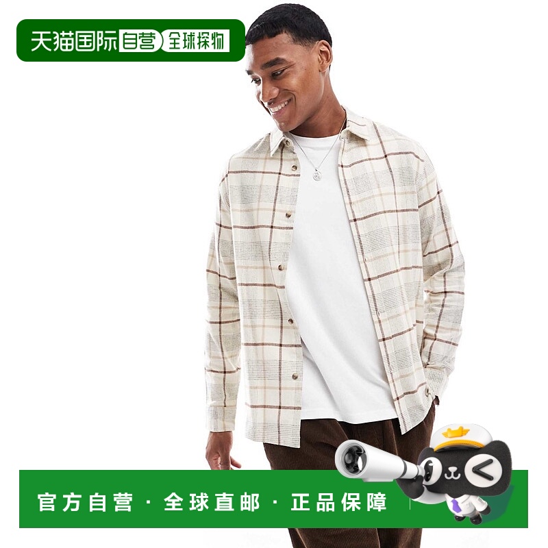 1h可退 香港直邮ASOS 男士 badge 设计常规中性格纹衬衫