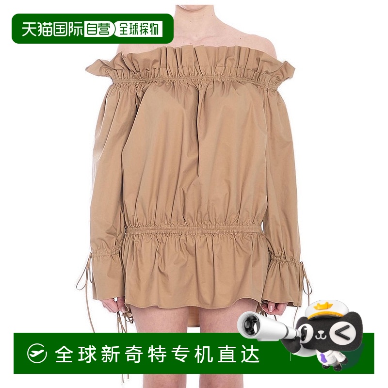 1h可退 香港直邮Saint Laurent 圣罗兰 女士 棉质褶皱连衣裙 8209
