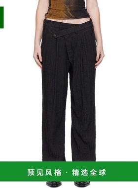 1h可退 香港直邮R13 女士 黑色 Triple Pleat Crossover 长裤 R13