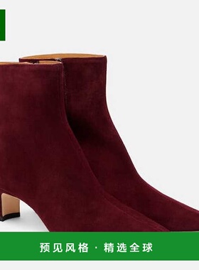 1h可退 香港直邮Staud 女士 Wally 55 绒面革短靴 red红色 舒适时