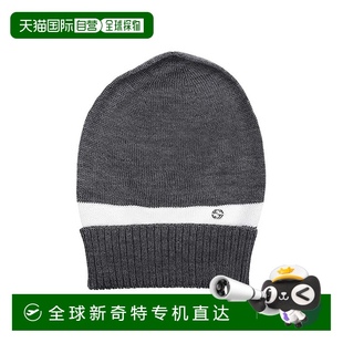 欧洲直邮Gucci 深灰色羊毛简约白色条纹针织保暖绒线帽 古驰 男士