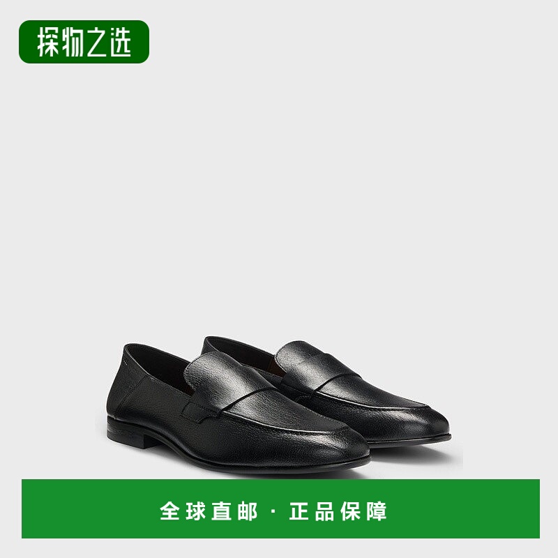 欧洲直邮HUGO BOSS雨果BOSS BLACK 摔纹皮革便士乐福鞋男鞋