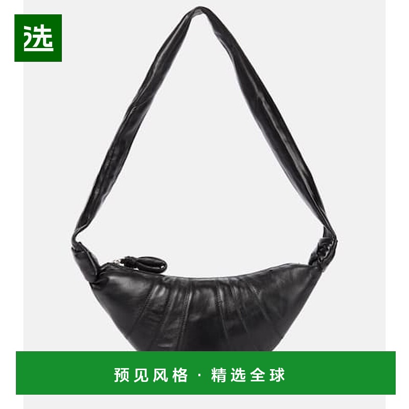 1h可退 香港直邮Lemaire 女士 牛角包形小号皮革肩包 black黑色新