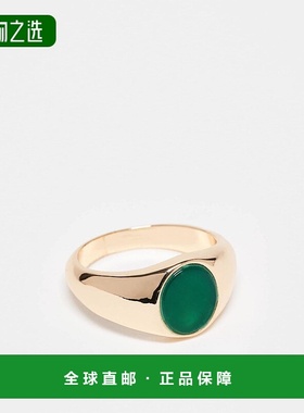 香港直邮ASOS 男士 signet s 设计半珍贵翠绿色戒指(金色)