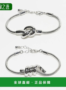 香港直邮ASOS 女士 粗框打结设计色调手链(2件套)(银色)