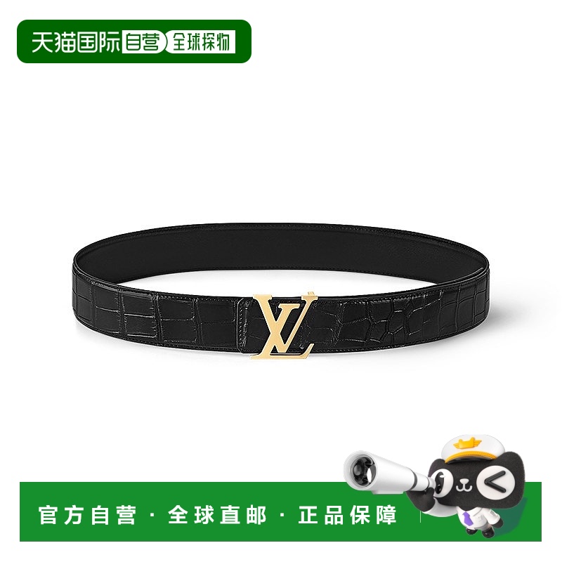 欧洲直邮LV/路易威登 24年款 男士黑色皮革双面腰带40mm金扣皮带