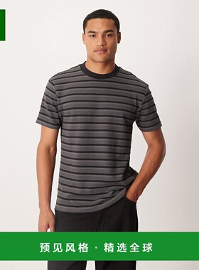 1h可退 香港直邮ASOS 男士 设计灰色条纹T恤(黑色) colorful花色