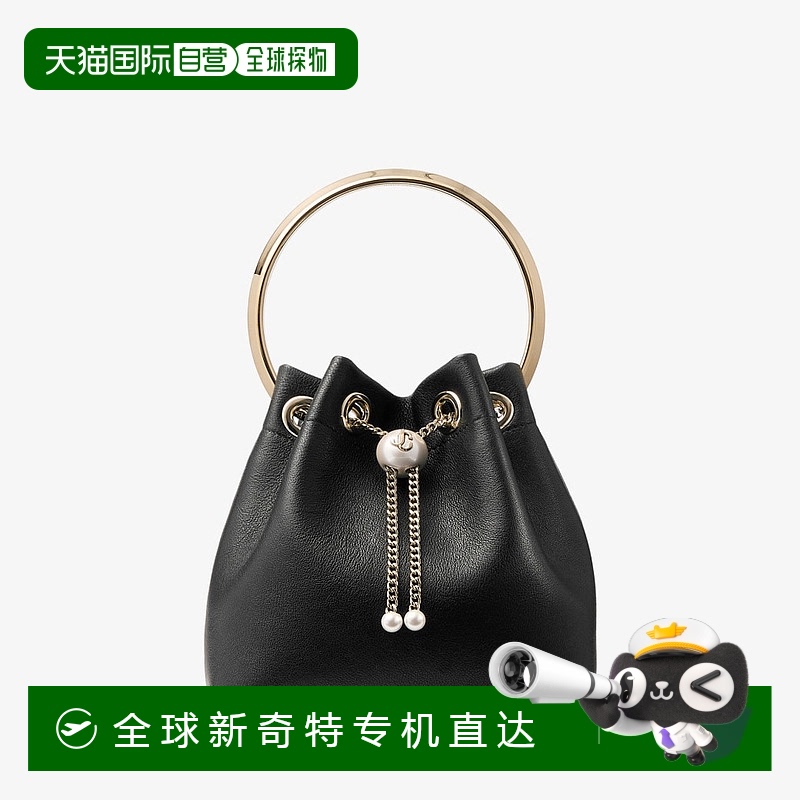 欧洲直邮JIMMY CHOO Bon Bon_黑色珍珠扣皮革机车