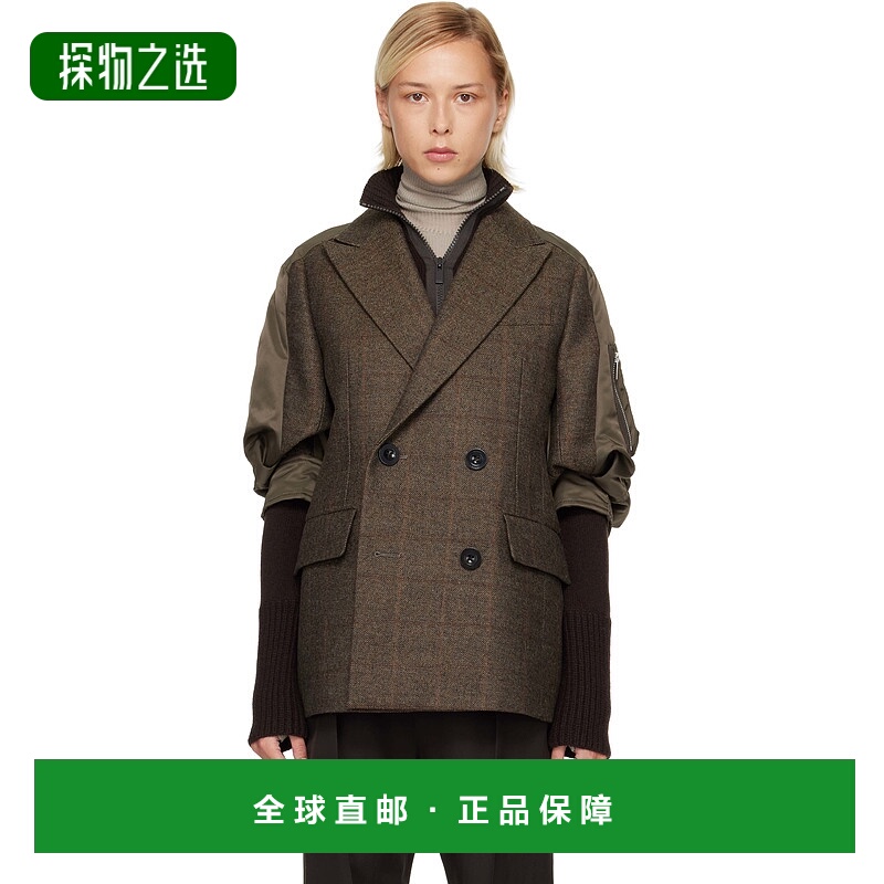 香港直邮Sacai 女士 棕色 Double-Faced Plaid 西装外套 2508218