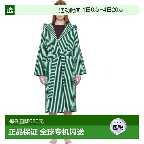 1h可退 香港直邮Tekla 女士 绿色 & 白色 Terry Hooded 浴袍 HBTH