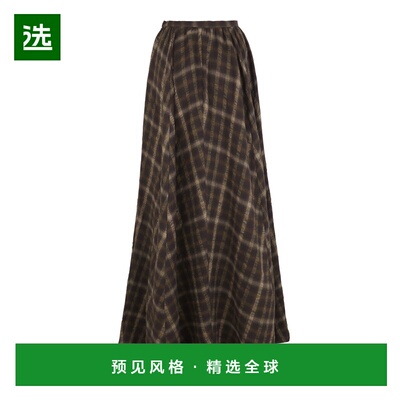 1h可退 香港直邮CORTANA 女士 Salon 羊毛/亚麻棋盘格纹半身裙