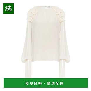 女装 CH25SHT44404长袖 真丝乔其纱褶饰荷叶边上衣 香港直邮Chloe