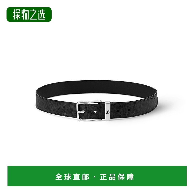 自营1h可退 欧洲直邮LV路易威登皮带男士黑色Taiga皮革银扣镂空