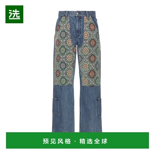 1h可退 香港直邮Pleasures 男士 花朵超双及膝工装牛仔裤 P25SP04