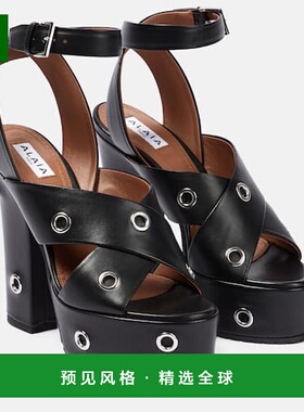 1h可退 香港直邮Alaïa 女士 打孔精饰皮质凉鞋 black黑色 舒适时