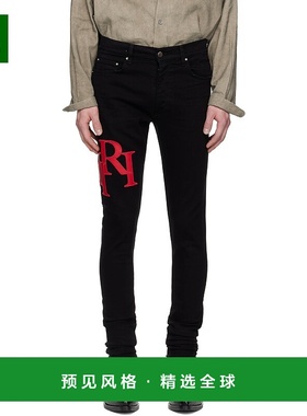 1h可退 香港直邮AMIRI 男士 黑色 Staggered Logo Skinny 牛仔裤