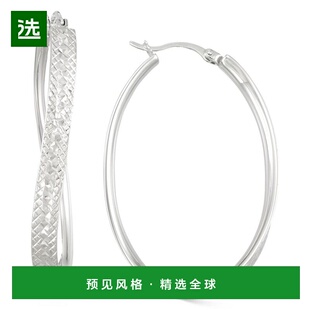 1h可退 【美国直邮】14k 白金纯银纹理波浪形椭圆形环状耳环