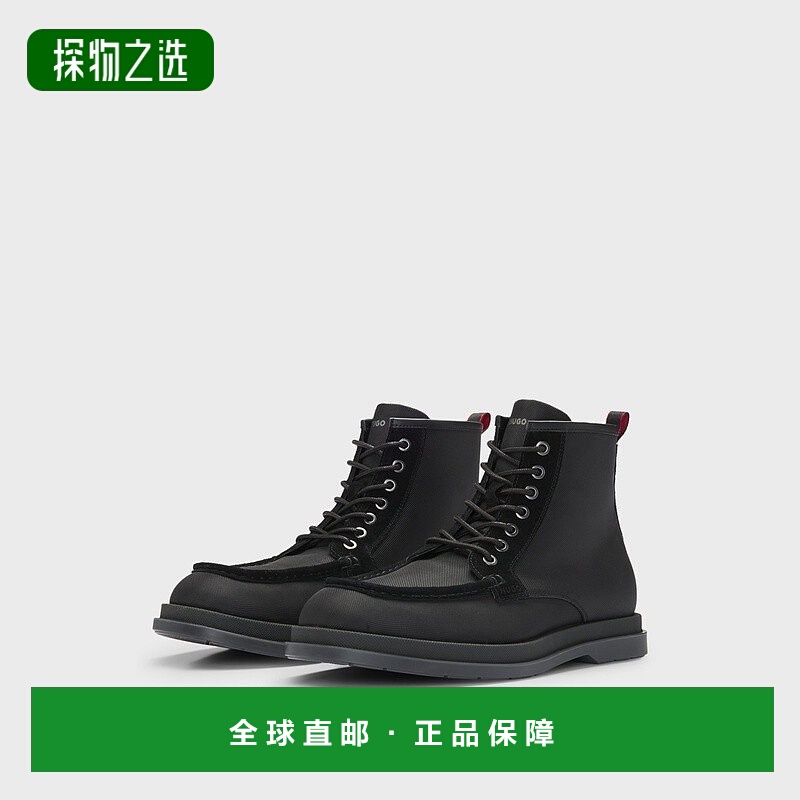 欧洲直邮HUGO BOSS雨果HUGO RED中高踝靴 纹理面料 配绒面革男鞋