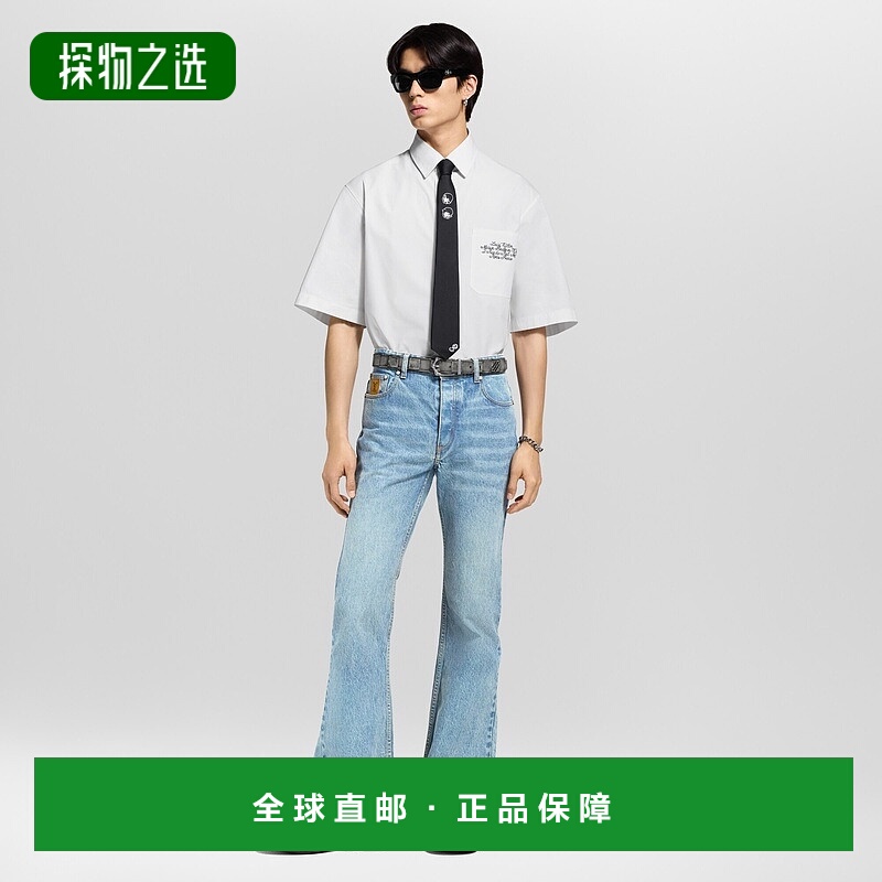 自营欧洲直邮LV路易威登 男士白色棉纽扣闭合短袖衬衫