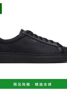 1h可退 香港直邮BOSS 波士 男士 黑色 Logo Details Lace-Up 运动