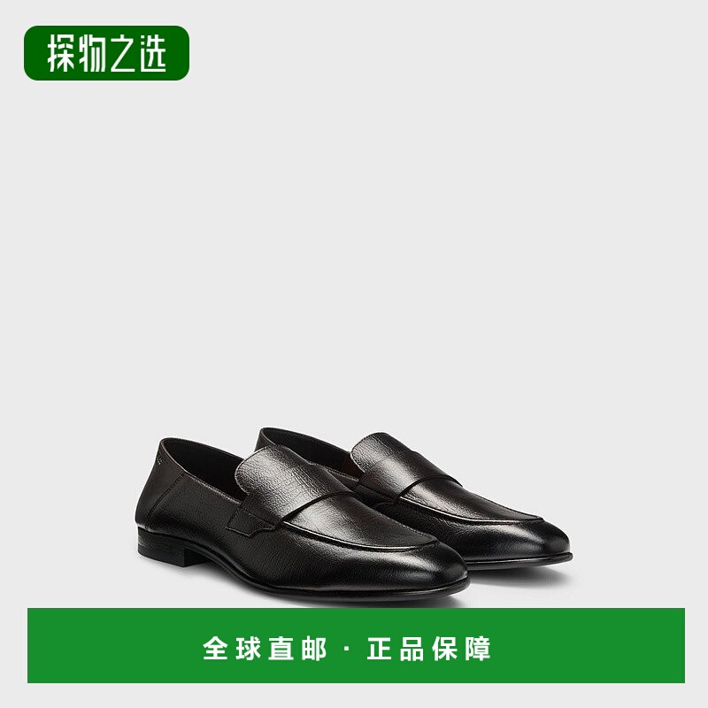 欧洲直邮HUGO BOSS雨果BOSS BLACK 摔纹皮革便士乐福鞋男鞋