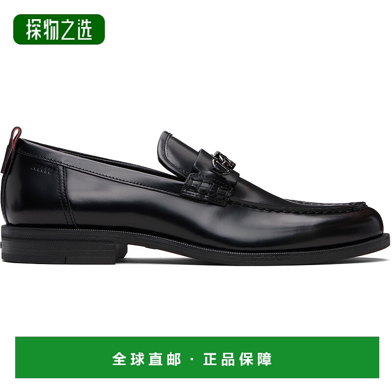 香港直邮HUGO 雨果 男士 黑色 Stacked-Logo Bit Leather 乐福鞋