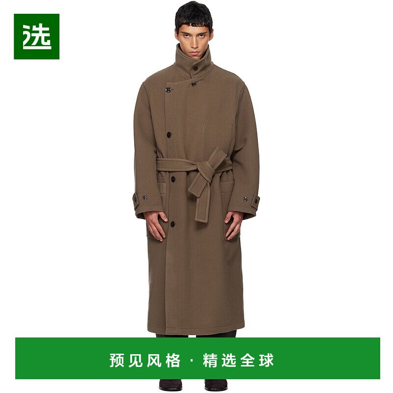 香港直邮Lemaire 男士 棕色裹身大衣 CO1037LF1116羊毛